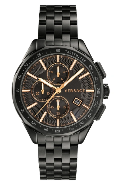 Versace Men's 44mm Glaze Chronograph Watch W/ Bracelet Strap, Black In Grey/ Black/ Grey