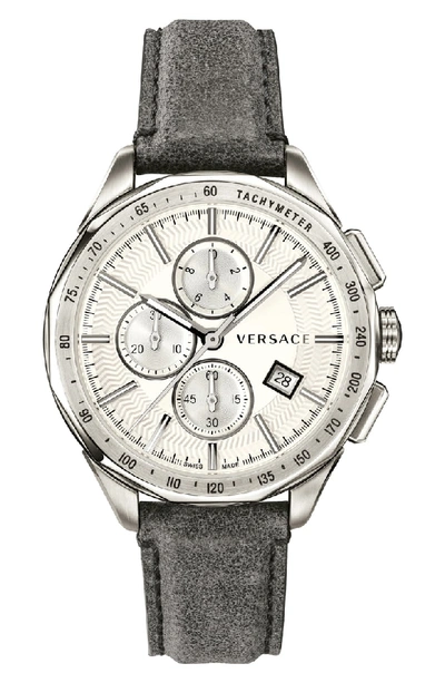 Versace Men's 44mm Glaze Chronograph Watch W/ Leather Strap, Silver/gray In Grey/ Silver