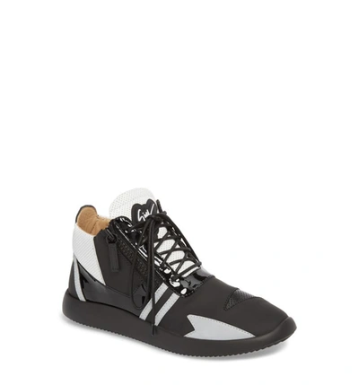 Giuseppe Zanotti Men's Runner Mid-top Perforated-leather Sneakers In Nero