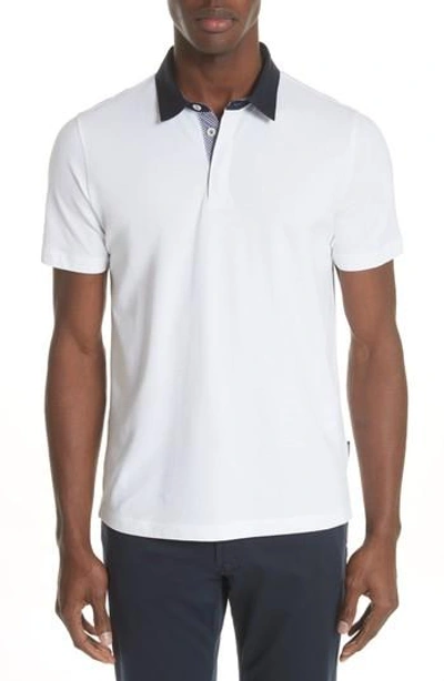Emporio Armani Stretch Cotton Polo Shirt In Bianco Ottico