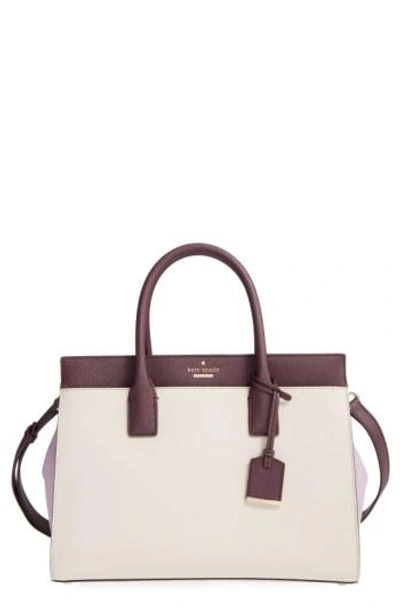 Kate Spade Cameron Street - Candace Leather Satchel - Ivory In Crisp Linen/ Lilac / Mahogany