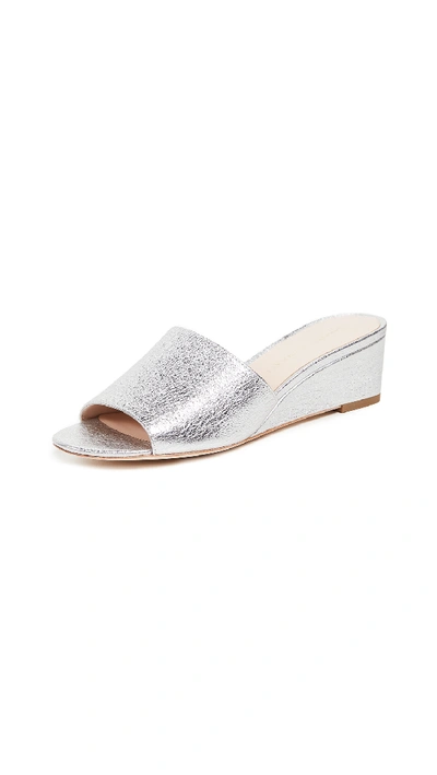 Loeffler Randall Tilly Leather Wedge Sandals In Silver