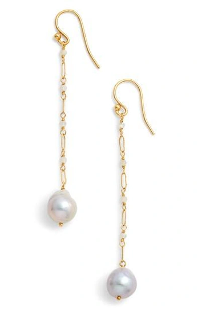 Chan Luu Linear Pearl Drop Earrings In Grey Pearl