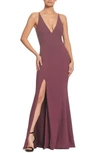 Dress The Population Iris Slit Crepe Gown In Orchid