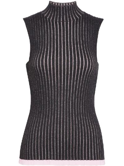 Burberry Two Tone Sleeveless Ribbed Sweater In Grey