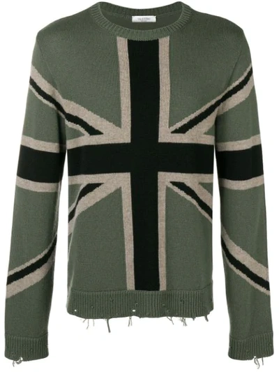 Valentino Union Flag Cashmere Sweater In Green Black