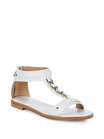 Ferragamo Mix Ankle Zip Leather Sandal In White