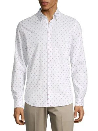 Ben Sherman Clipped Cotton Button-down Shirt In White