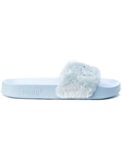 Fenty X Puma Faux Fur Pool Slides In Blue