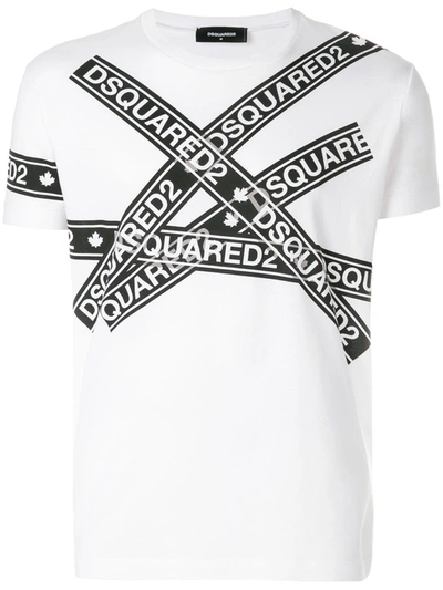 Dsquared2 Logo Tape Printed Cotton Jersey T-shirt In White