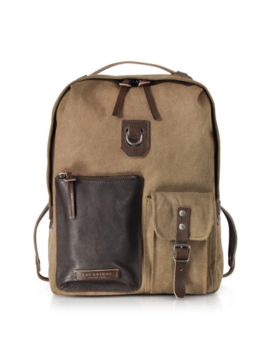 The Bridge Carver-d Canvas And Leather Men's Backpack W/top Zip In Khaki