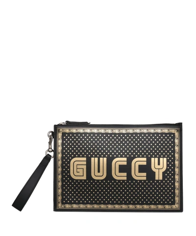 Gucci Guccy Leather Pouch In Nero