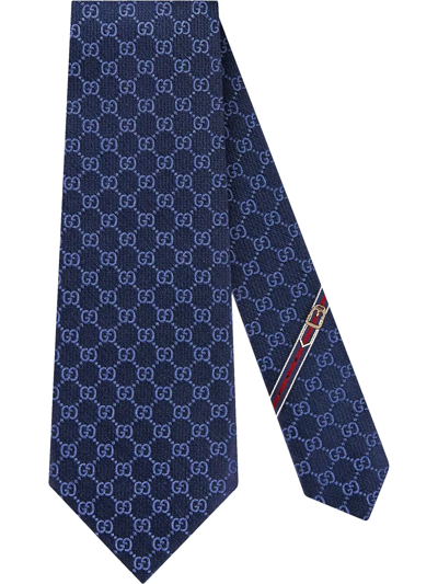 Gucci Gg Pattern Silk Tie In Blue