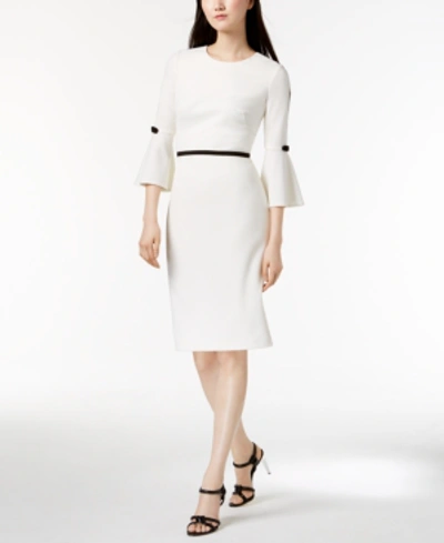 Calvin Klein Piped Bell-sleeve Sheath Dress, Regular & Petite In Cream/black