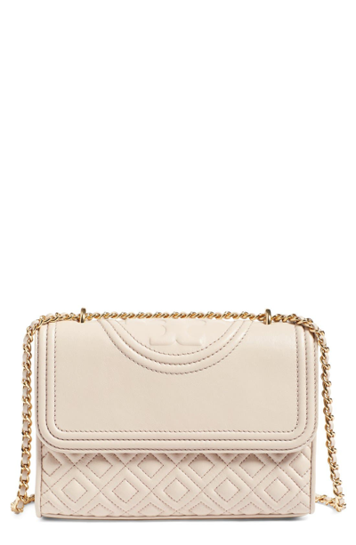 Tory Burch 'small Fleming' Quilted Leather Shoulder Bag - Beige In Bedrock/gold