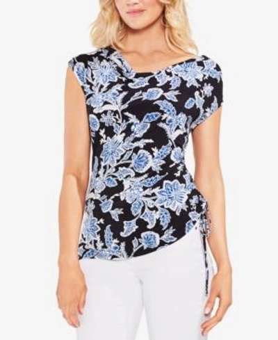 Vince Camuto Printed Side-drawstring Top In Rich Black