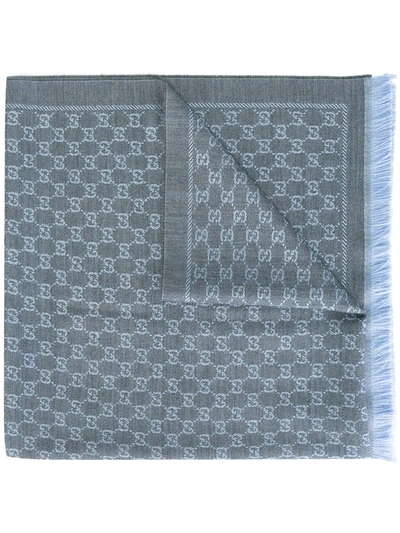 Gucci Wool Gg Jacquard Scarf In Blue