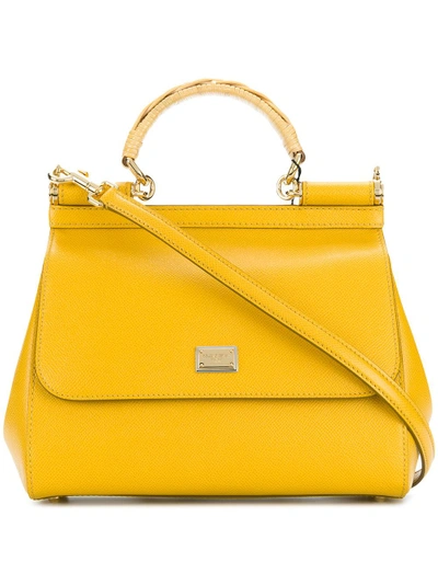 Dolce & Gabbana Sicily Medium Pebble-leather Bag In Yellow