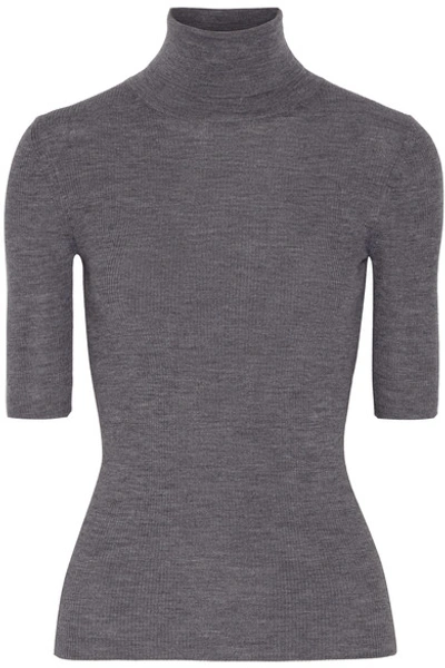 Theory Leenda Ribbed Merino Wool Turtleneck Sweater In Mid Grey