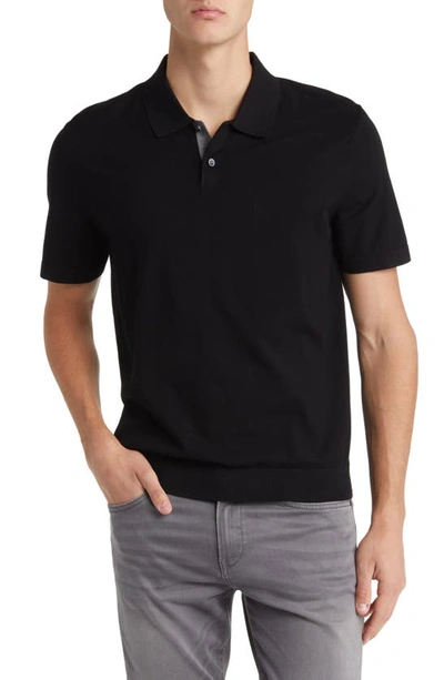 Theory Goris Solid Polo In Black Grey Heather