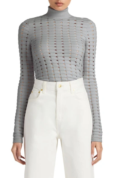 St John Dimensional Pointelle Stitch Turtleneck Sweater In Gray