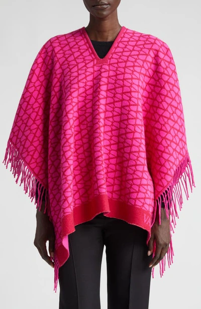 Valentino Garavani Vlogo Toile Iconographe Virgin Wool & Cashmere Poncho In Pink Chiaro/pink Scuro/pink