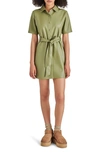 Steve Madden Jolene Belted Faux Leather Mini Shirtdress In Dusty Olive