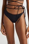K.ngsley Naomi Asymmetric Tie Waist Bikini Bottoms In Black