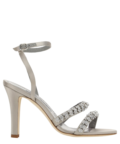 Manolo Blahnik Gray Vedada Heeled Sandals In Silver