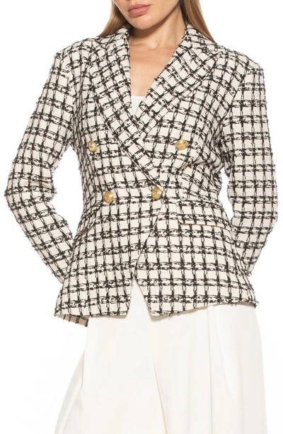 Alexia Admor Double Breasted Tweed Jacket In Ivory Check