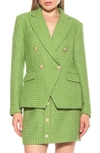 Alexia Admor Double Breasted Tweed Jacket In Sage Tweed