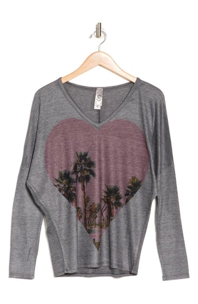 Go Couture Open V-neck Spring Sweater In Grey/ Black Print