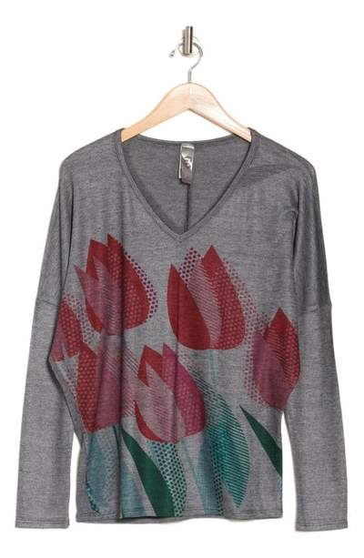Go Couture Open V-neck Spring Sweater In Grey/ Summer Song