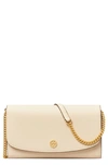 Tory Burch Robinson Leather Wallet On A Chain In New Cream