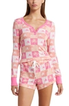Honeydew Intimates Knit Long Sleeve Short Pajamas In Sweet Pea Check