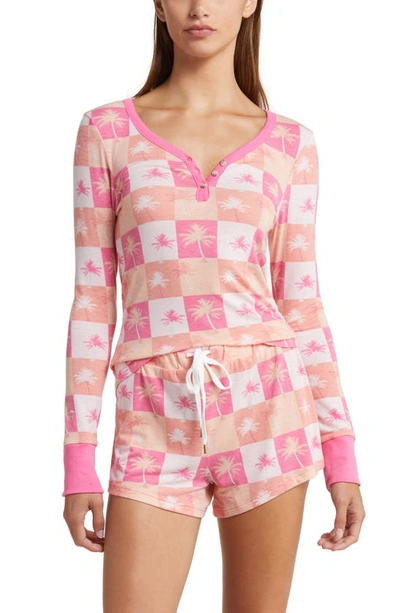 Honeydew Intimates Knit Long Sleeve Short Pajamas In Sweet Pea Check