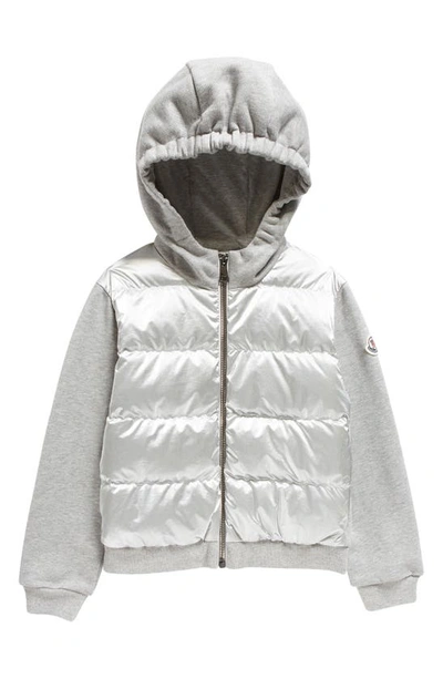 Moncler Kids' Quilted Nylon & Cotton Fleece Hooded Cardigan In Grey