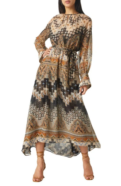 Misa Paloma Long Sleeve Keyhole Dress In Brown