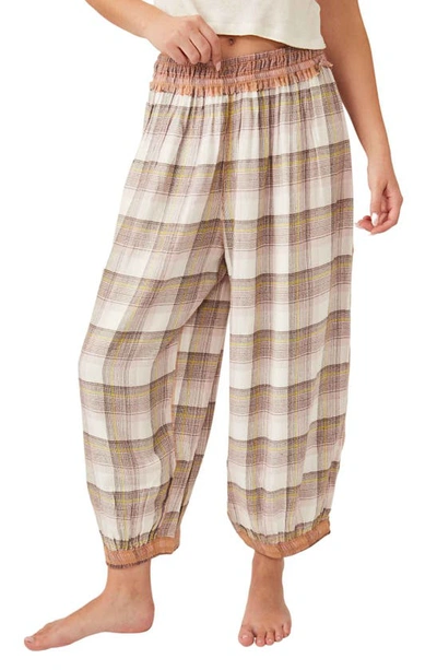 Free People Fallin' For Flannel Lounge Pants In Olay & Green Combo In Multi