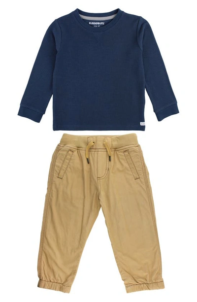 Ruggedbutts Babies' Waffle Knit Top & Drawstring Joggers Set In Navy