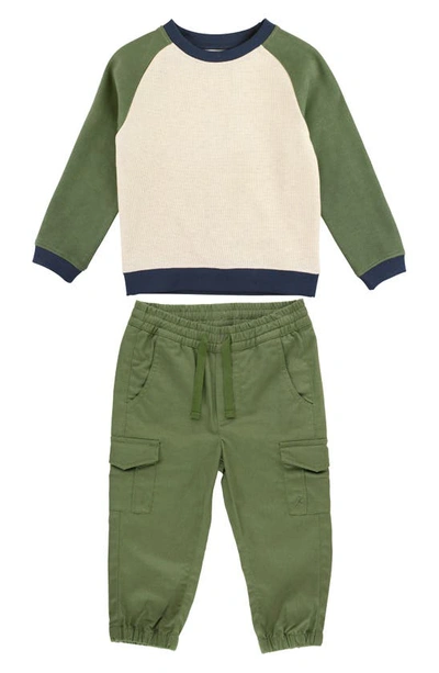 Ruggedbutts Babies'  Colorblock Cotton Sweatshirt & Cargo Joggers Set In Olive