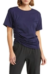 Zella Finley Ruched Pima Cotton T-shirt In Navy Evening