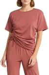 Zella Finley Ruched Pima Cotton T-shirt In Red Jelly