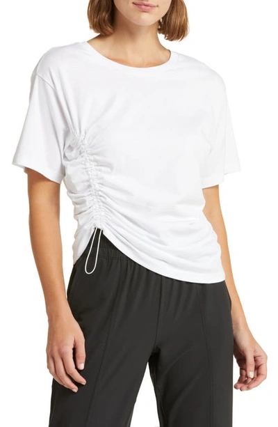 Zella Finley Ruched Pima Cotton T-shirt In White