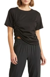 Zella Finley Ruched Pima Cotton T-shirt In Black