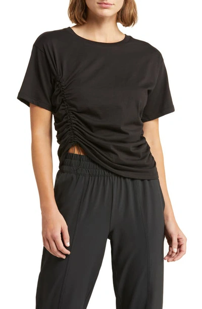 Zella Finley Ruched Pima Cotton T-shirt In Black