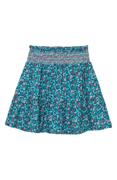 Peek Aren't You Curious Kids' Floral Smocked Cotton Skirt In Turquoise Print