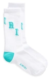 Amiri Collegiate Logo Cotton Blend Rib Socks In White / Aqua