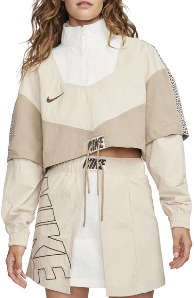 Nike Sportswear Water Repellent Crop Tracksuit Jacket In Sand Drift/ Khaki/ Sail/ Brown