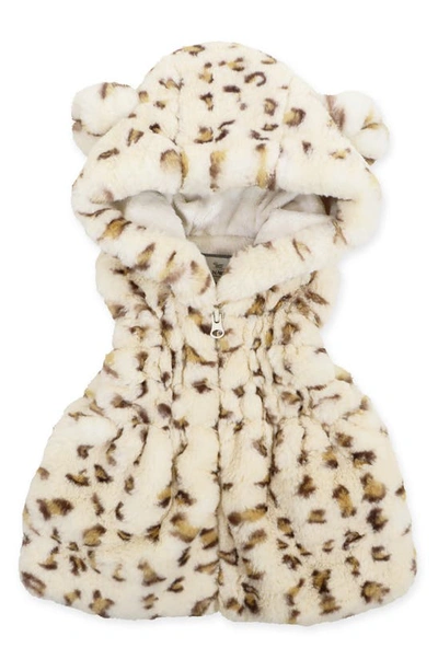 Widgeon Kids' Animal Print Ruched Faux Fur Vest With Ear Hood In Cream